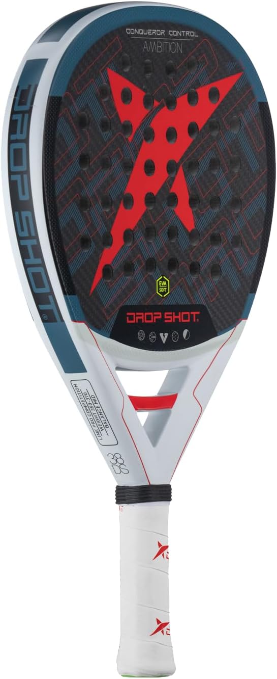JMD Drop Shot Conqueror Control - Padel Racket with Shock Absorption, Great Control and Power Professional Padel 2024, Black/Red/White