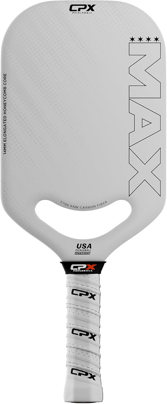 CPX MAX Series Raw Carbon Fiber T700 Pickleball Elongated Paddle Racket - Professional Grade, 14mm Core Thickness, Comfortable Tennis Style Grip - Durable Pickleball Paddle Designed in Chicago, USA