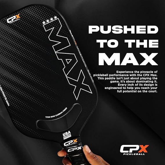 CPX MAX Series Raw Carbon Fiber T700 Pickleball Elongated Paddle Racket - Professional Grade, 14mm Core Thickness, Comfortable Tennis Style Grip - Durable Pickleball Paddle Designed in Chicago, USA