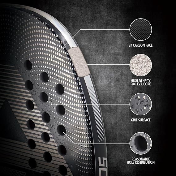AMA SPORT Beach Tennis Racket Carbon Fiber with EVA Foam Core Professional Carbon Beach Tennis Paddles for Advanced Players