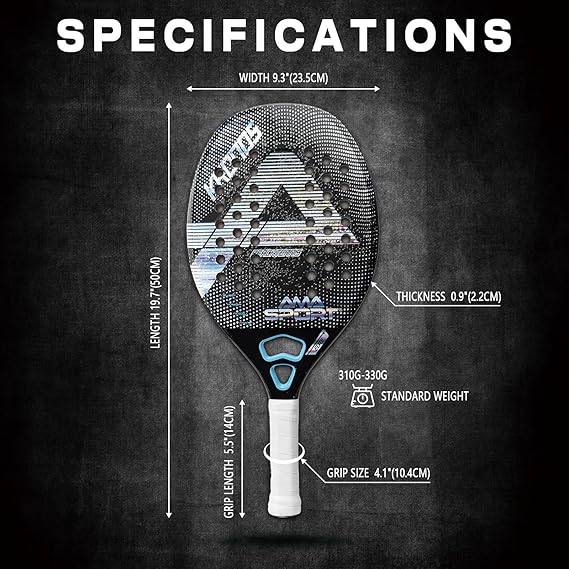AMA SPORT Beach Tennis Racket Carbon Fiber with EVA Foam Core Professional Carbon Beach Tennis Paddles for Advanced Players